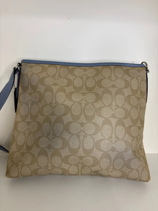 COACH Khaki Signature Crossbody and Wallet with Light Blue Trim - Picture 3 of 15